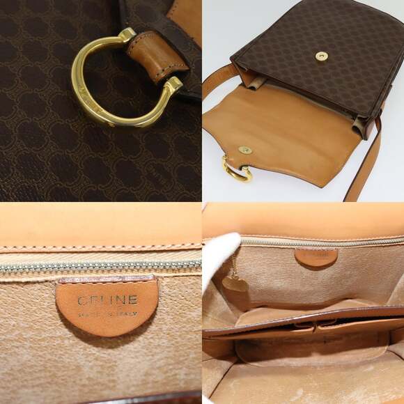 CELINE Macadam Canvas Shoulder Bag Pvc Leather Brown Gold - Picture 11 of 12